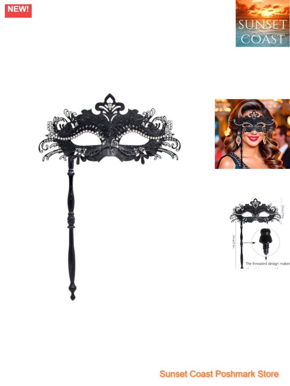 Masquerade Mask with Stick Handheld Venetian Party Costume Masquerade Mask